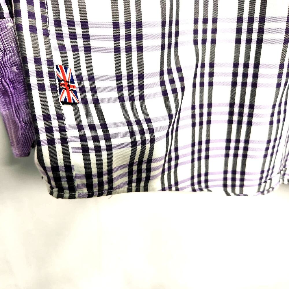 English Laundry by Christopher Wicks Cotton Shirt Size 17.5, 34/35 Purple Plaid - Picture 10 of 16